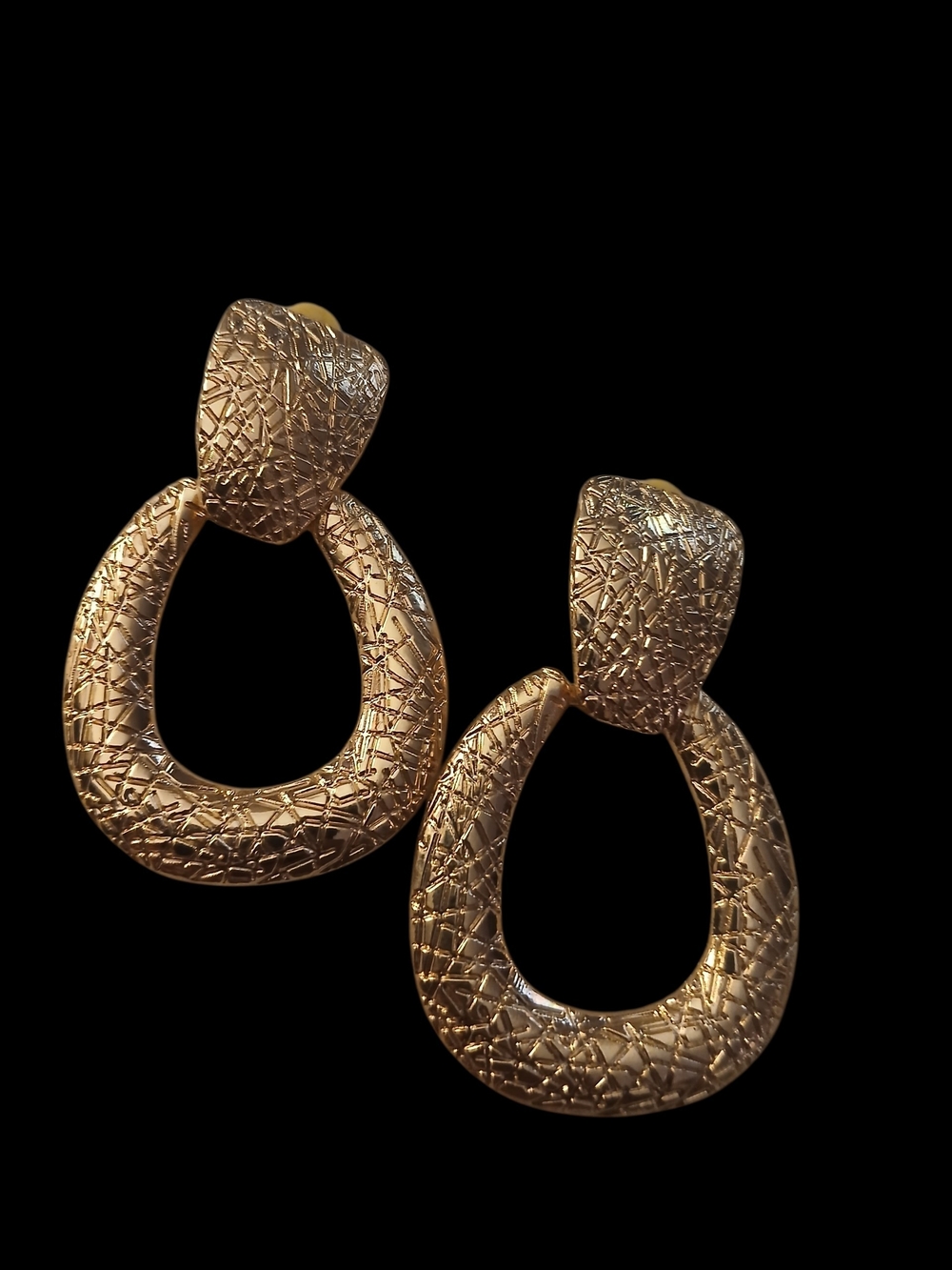 Clip On Gold Textured Hoop Drop Earrings - Women Jewelry